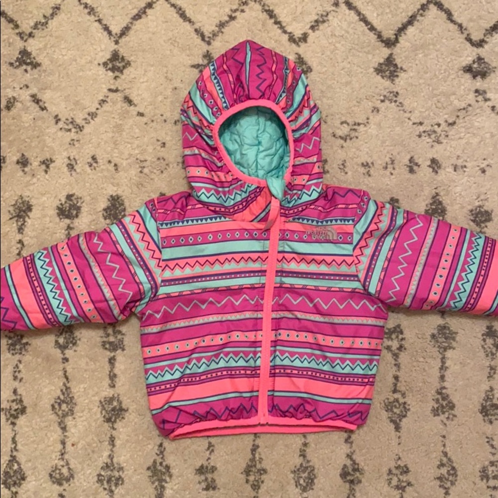 North face jacket 6-12 months pink green
